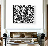 Siyah Ahşap Fil 50cm X 45cm Tablo Duvar Dekoru 3mm Mdf Lazer Kesim