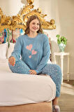 Aydoğan Kadın Suzi Büyük Beden Thermal Mavi Pijama Takım 0686