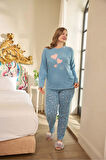 Aydoğan Kadın Suzi Büyük Beden Thermal Mavi Pijama Takım 0686