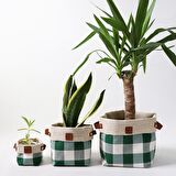 Plaidlove Serisi Greenplaid 3lü Kumaş Organizer&Saksı Kılıfı Seti