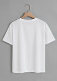 Unisex Oversize Bisiklet Yaka Düz Basic T-Shirt - BEYAZ