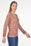 DRR Moda Mikro Kumaş V-Yaka Desenli Bluz