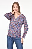 DRR Moda Mikro Kumaş V-Yaka Desenli Bluz