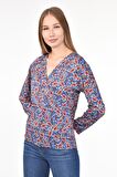 DRR Moda Mikro Kumaş V-Yaka Desenli Bluz
