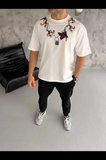 Erkek Baskılı T-Shirt Kısa Kol Bisiklet Yaka Regular Fit Rahat Kalıp Günlük Tişört - Beyaz
