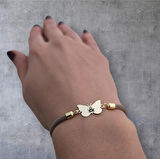 Hz Ali Temalı Kelebek Motifli 14 Ayar Altın Plakalı Örgülü Hediye Bileklik-336sembol-kahverengi