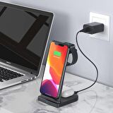 Coofbe Super Şarj 15W 3İN1 Kablosuz Şarj Standı iPhone+iWatch+AirPods Şarj Stadı Masaüstü Şarj Standı