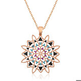 Gümüş Rose Geometrik Desenli Madalyon Kolye