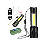 Su Geçirmez Şarjlı El Feneri 2500 Lumens + 5W Cob LED USB Lion Şarjlı Ultra Güçlü Q5 Xpe