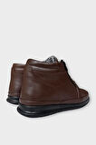 Erkek Hakiki Deri Fermuarlı Bağcıklı Soğuk Geçirmez Bot KAHVERENGİ