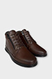 Erkek Hakiki Deri Fermuarlı Bağcıklı Soğuk Geçirmez Bot KAHVERENGİ