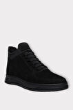 Erkek Nubuk Hakiki Deri Bağcıklı Kaydırmaz Kauçuk Taban Bot SİYAH