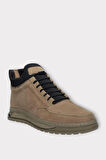 Erkek Nubuk Hakiki Deri Bağcıklı Kaydırmaz Kauçuk Taban Bot BEJ