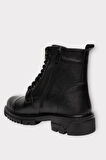 Erkek İçi Kürklü Hakki Deri Fermuarlı Kaydırmaz Termo Taban Bot SİYAH