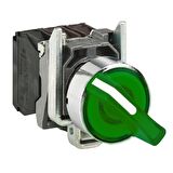 XB4BK123B5, Yeşil Işıklı Mandal Buton, 1NA-1NK, 0-1 Aç-Kapa, 22mm, Metal Gövdeli, 24Volt Ledli