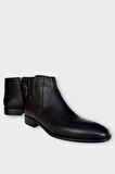 Hakiki Deri Kaydırmaz Kauçuk Taban Fermuarlı Sivri Burun Klasik Erkek Bot SİYAH