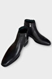 Hakiki Deri Kaydırmaz Kauçuk Taban Fermuarlı Sivri Burun Klasik Erkek Bot SİYAH