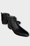 Hakiki Deri Kaydırmaz Kauçuk Taban Fermuarlı Sivri Burun Klasik Erkek Bot SİYAH - FÜME
