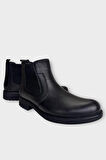 Hakiki Deri Yanı Lastikli Kaydırmaz Kauçuk Taban Erkek Bot SİYAH - SİYAH