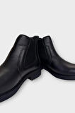 Hakiki Deri Yanı Lastikli Kaydırmaz Kauçuk Taban Erkek Bot SİYAH - SİYAH