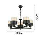 Carla 5 Kollu Siyah Modern Genç Odası Mutfak Oturma Odası Retro Salon Avize 