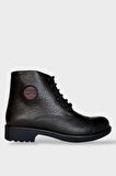 Hakiki Deri Kaydırmaz Kauçuk Taban Fermuarlı Erkek Bot SİYAH
