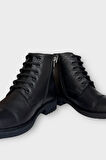 Hakiki Deri Kaydırmaz Kauçuk Taban Fermuarlı Erkek Bot SİYAH