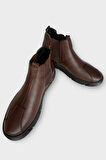 Hakiki Deri Yanı Lastikli Kaydırmaz Kauçuk Taban Erkek Bot KAHVERENGİ