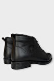 Erkek Hakiki Deri İçi Kürklü Kaydırmaz Kauçuk Taban Fermuarlı Bot SİYAH