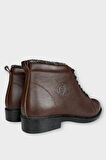 Erkek Hakiki Deri İçi Kürklü Kaydırmaz Kauçuk Taban Fermuarlı Bot KAHVERENGİ
