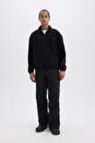 Comfort Fit Dik Yaka Baskılı Polar Sweatshirt