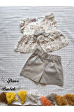 Kız Bebek Şortlu Takım Keten