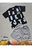 Erkek Çocuk Şortlu Takım, Siyah, Harfli