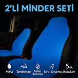 2'li Minder Seti Koltuk Koruyucu Universal Mavi Renk Terletmez Leke Tutmaz