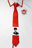 Kravat Atatürk Desenli Saten Bağlanmış Unisex Özel Gün Saten Kravat 3-4 Yaş