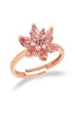 925 Ayar Gümüş Pembe Lotus Çiçeği Yüzük - Y023401