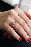 925 Ayar Gümüş Pembe Lotus Çiçeği Yüzük - Y023401