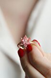 925 Ayar Gümüş Pembe Lotus Çiçeği Yüzük - Y023401