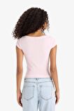 Slim Fit Dar Kesim Kayık Yaka Fitilli Kaşkorse Kısa Kollu Tişört
