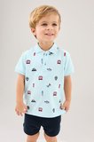 Next Baby % 100 Pamuklu Mavi Polo Yaka Kısa Kollu Şortlu Alt Üst Takım