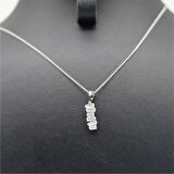 Zirkon Taşlı Çelik Silver Kolye