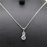 Oval Çift Taş Kolye Silver