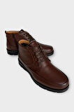 Erkek Hakiki Deri İçi Kürklü Fermuarlı Bot KAHVERENGİ