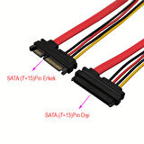 Sata data 22 pin power uzatma kablosu 15+7 Pin sata data power uzatma kablo 1m