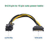 sata 15 pin erkek power to 8 Pin (6+2) pcıe power kablosu 20cm