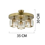 Sabrina 3 Lü Yuvarlak Eskitme Plafonyer Kristalli Taşlı Modern Tasarım Kristal Salon Avize