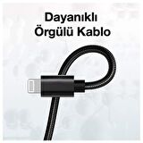 Coofbe Super Şarj Örgü Tasarım 20W Hızlı Şarj Destekli 20CM İphone Powerbank Kablosu Type C to İphone Şarj