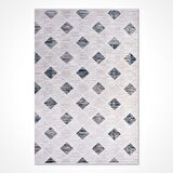 Gri Mavi Geometrik Desen Modern Halı