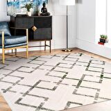 Krem Yeşil Geometrik Desen Modern Halı