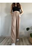 Kadın Vizon Yüksek Bel Keten Palazzo Pantolon